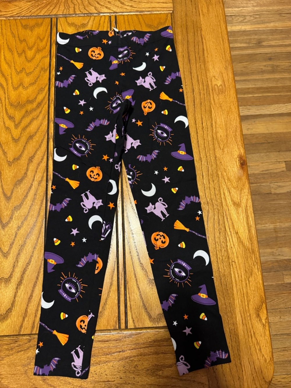 Halloween Print Black Leggings with Purple & Orange Accents